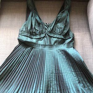 BCBGeneration Green Metallic Taffeta Dress Pleats